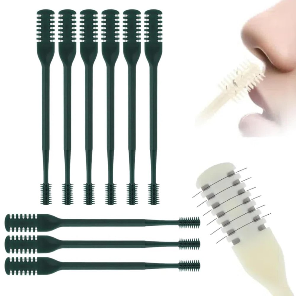 2-in-1 Nasal Hair Cutter for Men Women, Upgraded 360 Rotating Nostril Hair Removal Tool, Portable Double Sided Nose Hair Knife, Nostril Hair Removal Tool with Soft Cleaning Brush (A-Green, 9pcs)