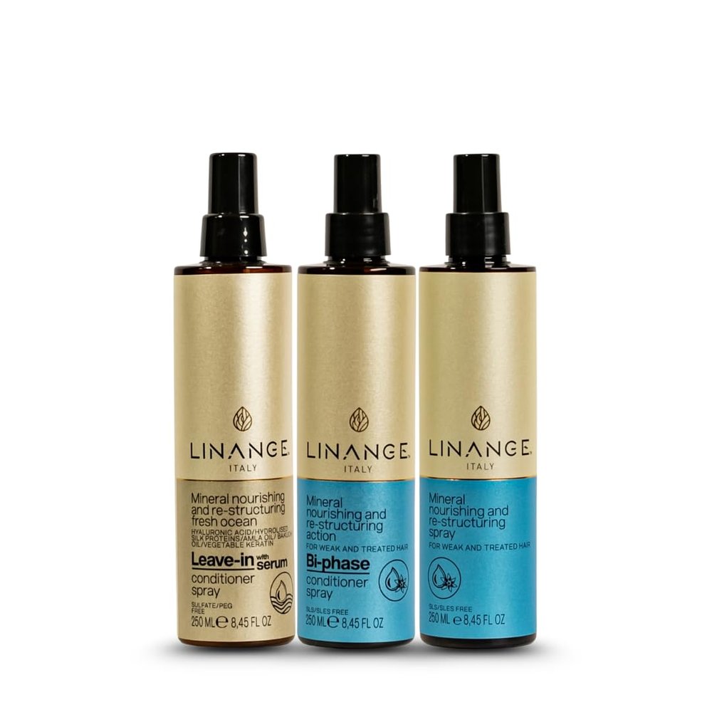 Linange Mineral 3-Piece Leave-In Conditioner & Repair Spray Kit | Detangling & Reconstructing Treatment for Dry, Damaged, Frizzy Hair | for Shine, Frizz Control & Split End Prevention