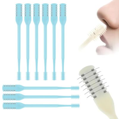 2-in-1 Nasal Hair Cutter for Men Women, Upgraded 360 Rotating Nostril Hair Removal Tool, Portable Double Sided Nose Hair Knife, Nostril Hair Removal Tool with Soft Cleaning Brush (Blue, 9pcs)