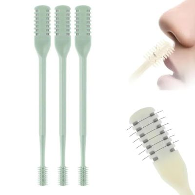 2-in-1 Nasal Hair Cutter for Men Women, Upgraded 360 Rotating Nostril Hair Removal Tool, Portable Double Sided Nose Hair Knife, Nostril Hair Removal Tool with Soft Cleaning Brush (Green, 3pcs)