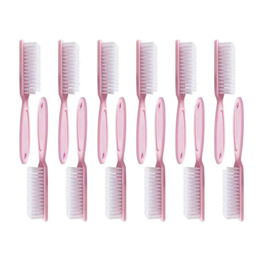 12pcs Nail Brush Cleaning Remove Dust Powder Plastic Cleaner for Acrylic UV Gel Nails Art Manicure Nail Care Accessories(12pcs pink)