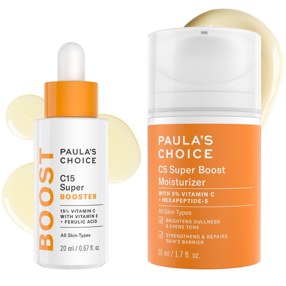 Paula's Choice BOOST C15 Super Booster, 15% Vitamin C Serum for Face & C5 Super Boost Face Moisturizer with 5% Vitamin C & Squalane Daily Lotion for Discoloration, Uneven Tone, Fine Lines