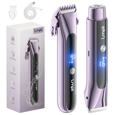 Bikini Trimmer for Women, 2-in-1 Electric Razor with Dual Heads, Ceramic Blade, Waterproof & Rechargeable, Painless Pubic Hair Shaver for Bikini, Underarm, Legs, Face | Gift for Her - Lightpurple