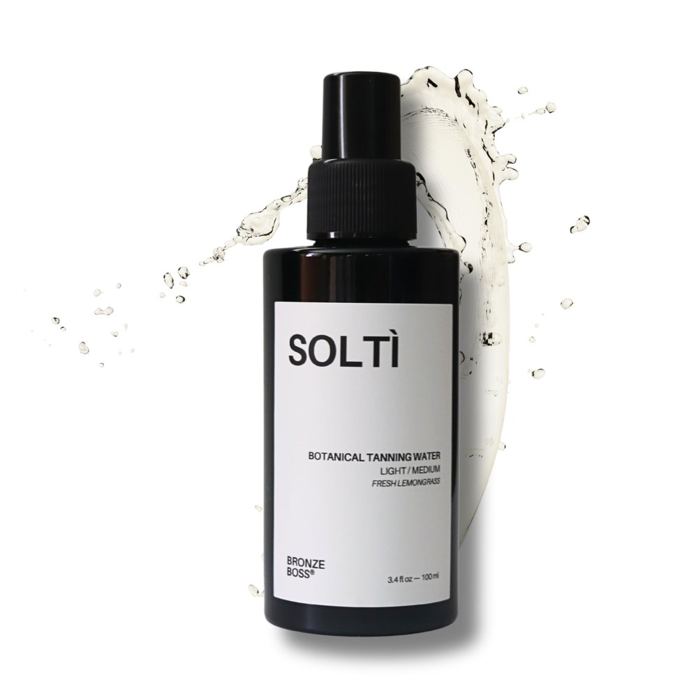 Bronze Boss Solt Botanical Tanning Water  Light/Medium Self Tan Mist for Face and Body  Hydrating, Fast Drying, Non-Comedogenic, Streak-Free Tan with Aloe, Green Tea, Papaya  3.4 oz Travel Size