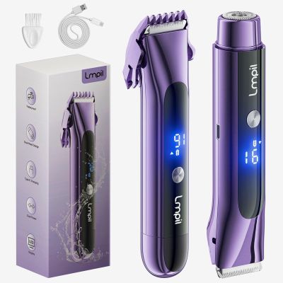 Bikini Trimmer for Women, 2-in-1 Electric Razor with Dual Heads, Ceramic Blade, Waterproof & Rechargeable, Painless Pubic Hair Shaver for Bikini, Underarm, Legs, Face | Gift for Her - Darkpurple