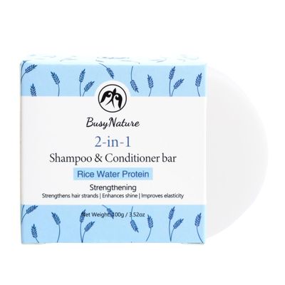BusyNature Rice Water Protein 2-in-1 Shampoo and Conditioner Bar, Strengthening & Shine-Enhancing, Improves Elasticity, Sulfate-Free, Vegan, 1 Bar (100 g)
