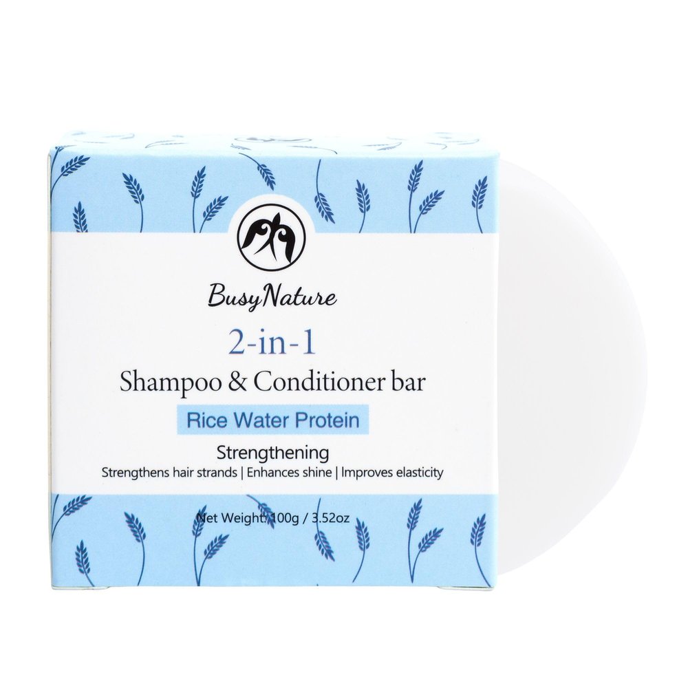 BusyNature Rice Water Protein 2-in-1 Shampoo and Conditioner Bar, Strengthening & Shine-Enhancing, Improves Elasticity, Sulfate-Free, Vegan, 1 Bar (100 g)