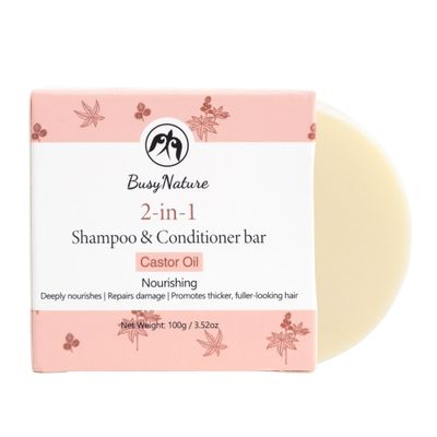 BusyNature Castor Oil 2-in-1 Shampoo and Conditioner Bar, Nourishing & Repairing, Promotes Thicker, Fuller-Looking Hair, Sulfate-Free, Vegan, 1 Bar (100 g)
