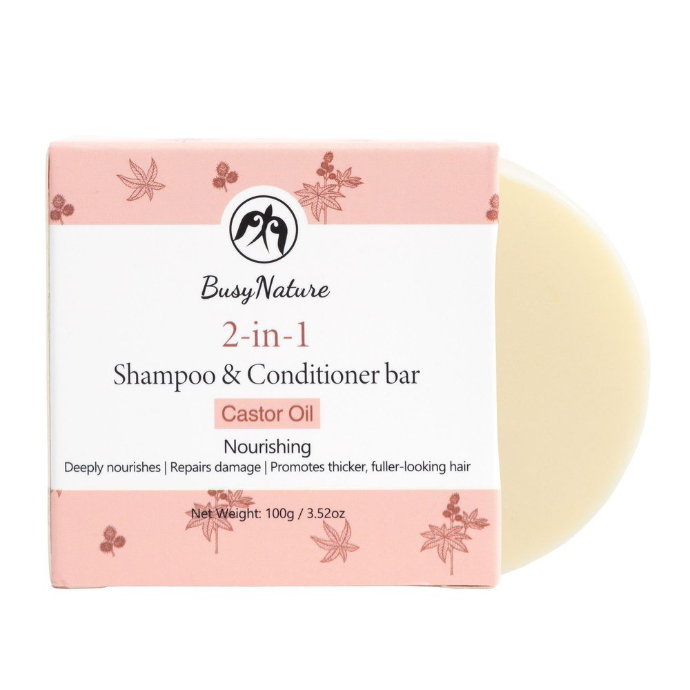 BusyNature Castor Oil 2-in-1 Shampoo and Conditioner Bar, Nourishing & Repairing, Promotes Thicker, Fuller-Looking Hair, Sulfate-Free, Vegan, 1 Bar (100 g)