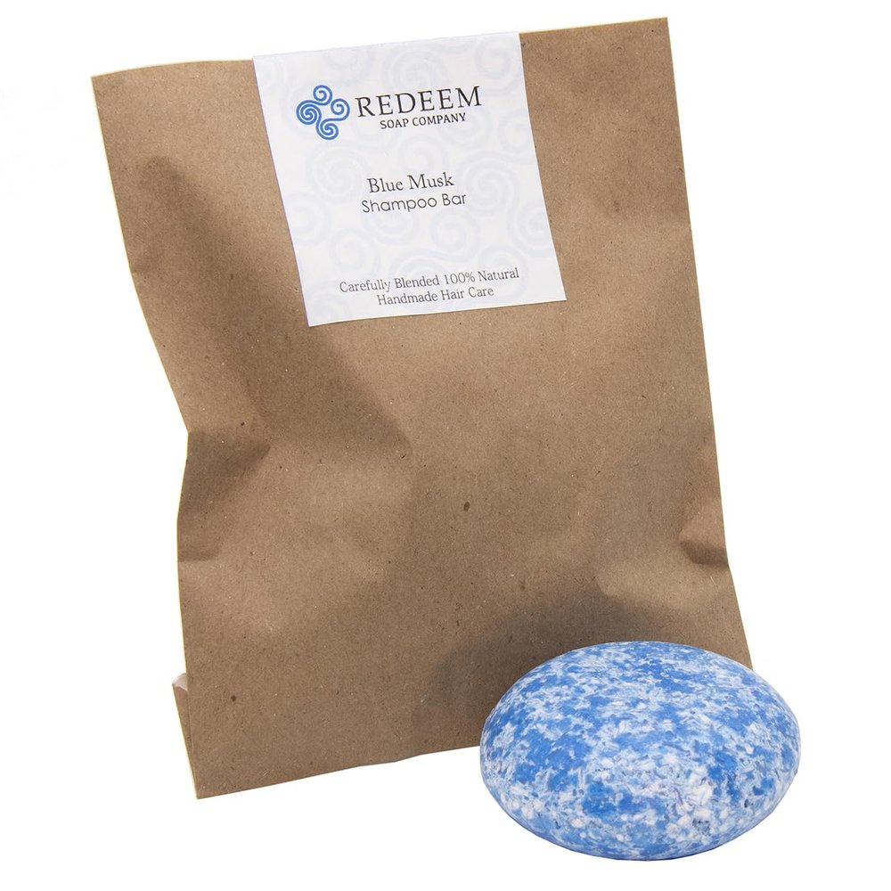 Redeem Soap Company Blue Musk Shampoo Made in USA 3oz Shampoo Zero Waste, Plastic-Free, SLS-Free, Travel-Friendly