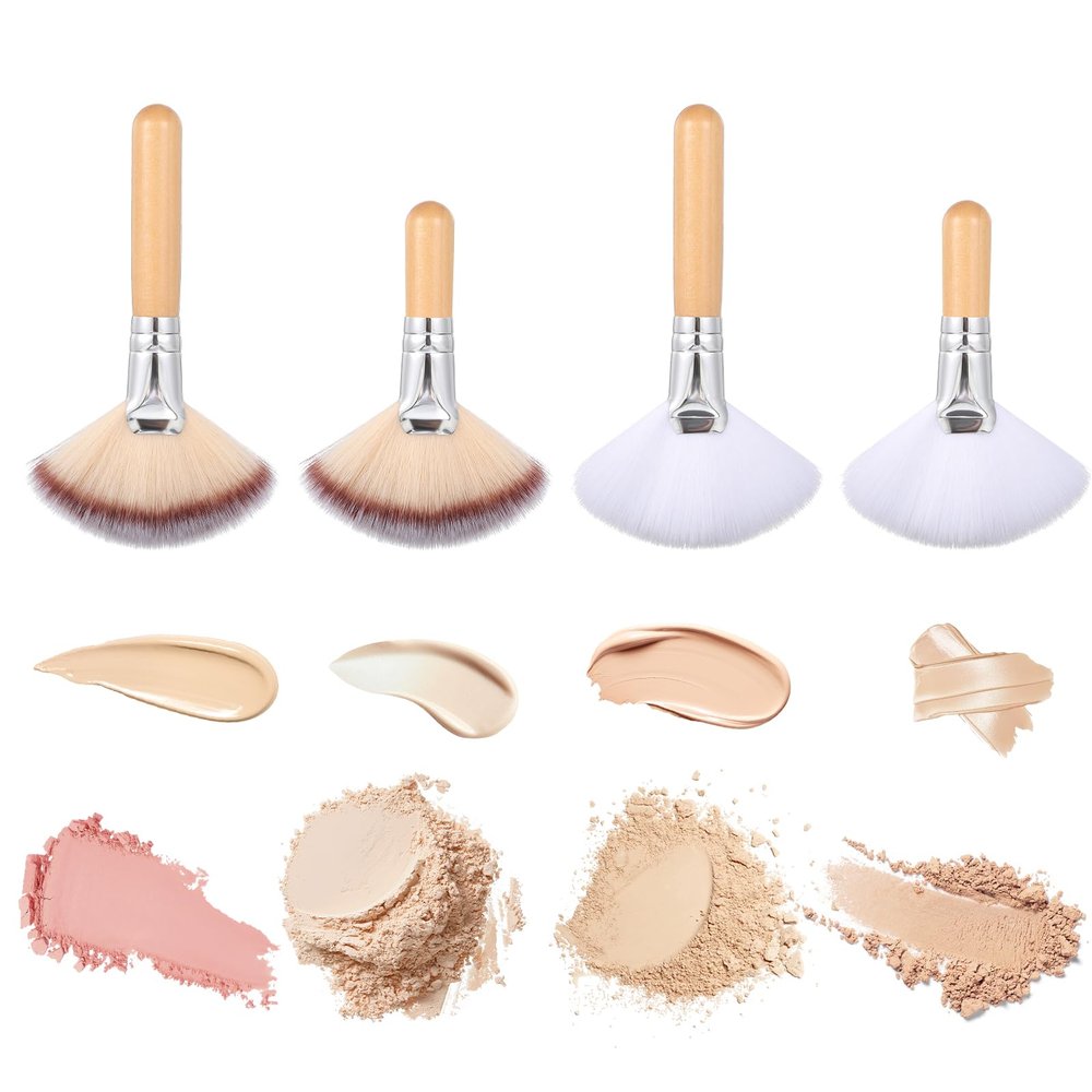 4PCS Fan Makeup Brushes, Facial Brush Esthetician Face Mask Applicator Brushes, Soft Blush Brush Bristle Face Highlighting Facial Makeup Tools for Powder Blush Body