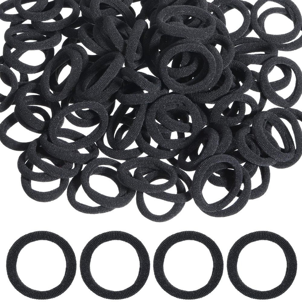 100 PCS Mini Black No Damage Hairties, Soft Seamless Hair Ties Small Elastic Hair Bands, Ponytail Holders Rubber Bands for Women