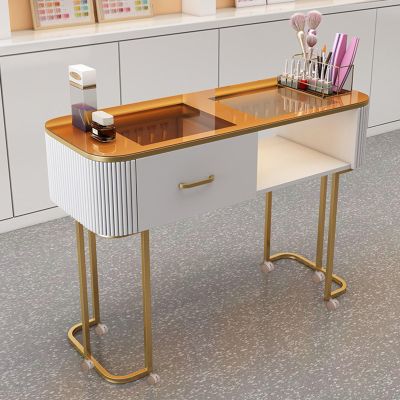 XAWSOP Manicure Table Desk with Storage Shelves - Modern Writing & Study Table for Professional Use,Style 1-100