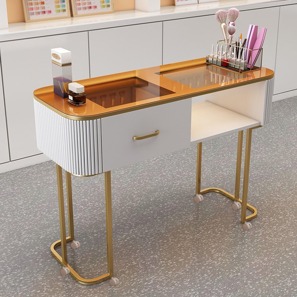 XAWSOP Manicure Table Desk with Storage Shelves - Modern Writing & Study Table for Professional Use,Style 1-100