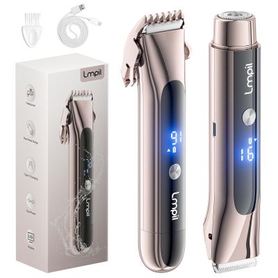 Bikini Trimmer for Women, 2-in-1 Electric Razor with Dual Heads, Ceramic Blade, Waterproof & Rechargeable, Painless Pubic Hair Shaver for Bikini, Underarm, Legs, Face | Gift for Her - ChampagneGold