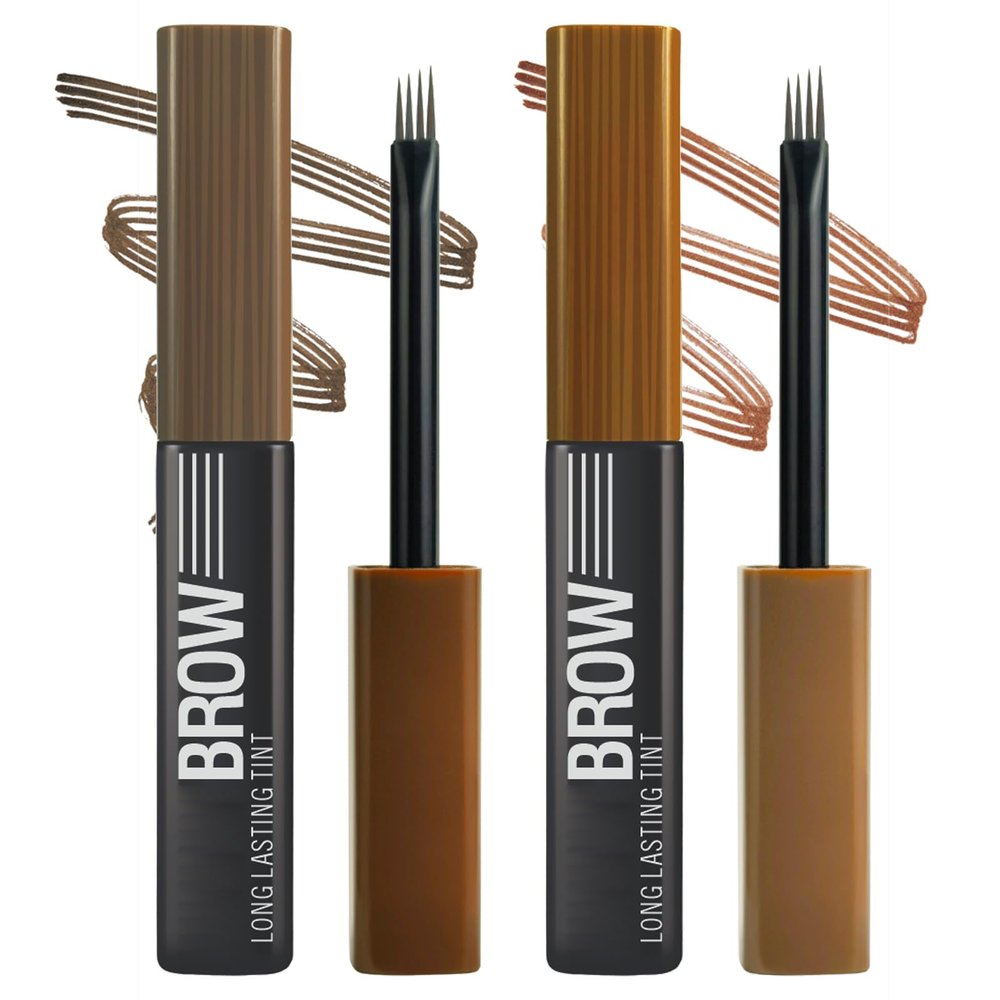 2pcs-Liquid Eyebrow, Precise Micro-blading Liquid Eyebrow Pen with 4-Fork Tip, Waterproof Brow Pen for Natural Hair-Like Brows, Long-Lasting Brow Pencil for Women(Dark Brown&Light Brown)