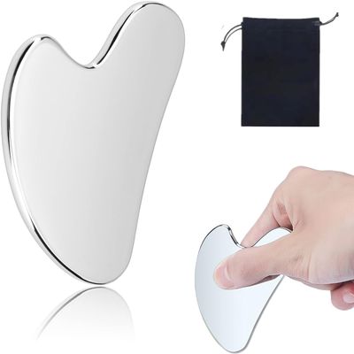 GYQORPHA Gua Sha Facial Tools Guasha for Face - Stainless Steel Gua Sha Tool - Massager Tool for Jawline & Chin,Fascia Massage Tool for Face Massage, Lymphatic Drainage Massager (Silver)
