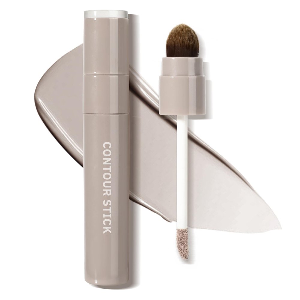 Cool Toned Liquid Contour Stick with Brush, Cool Grey Brown Cream Contour Bronzer Makeup Stick for Long Lasting Blendable Matte Face Nose-Contour Makeup, Contorno Maquillaje (#01)