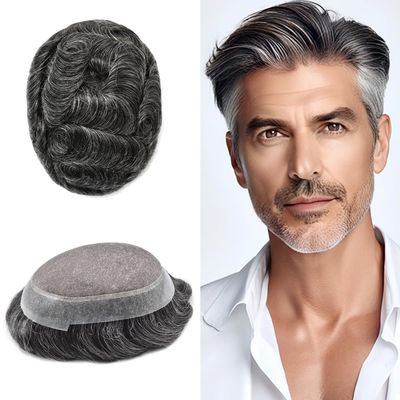 Hair Wonders Fine Mono Hair System for Men Toupee Hairpiece Human Hair Replacement System for Men Natural Hairline Mens Hairpieces #1B40#1B Off Black+40% Grey 6X9 120% Density