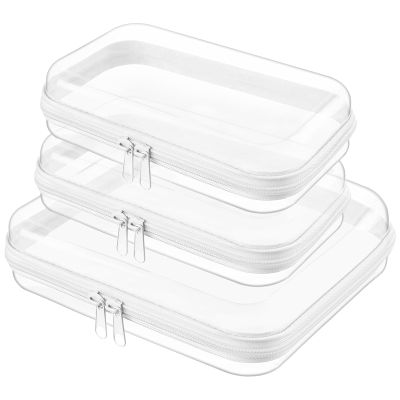 Topfinder Clear Hard Shell Zipper Case,Clear Toy Storage Pouch,Waterproof Transparent Organizer Comestic Case for Travel, Office, Home(White, M+2*S)