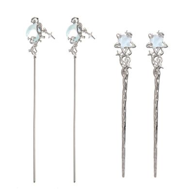 4PCS Metal Hair Sticks Bun Holder For Long Women Girl Moonstones Ancient Styling Accessories Pin Hair Sticks