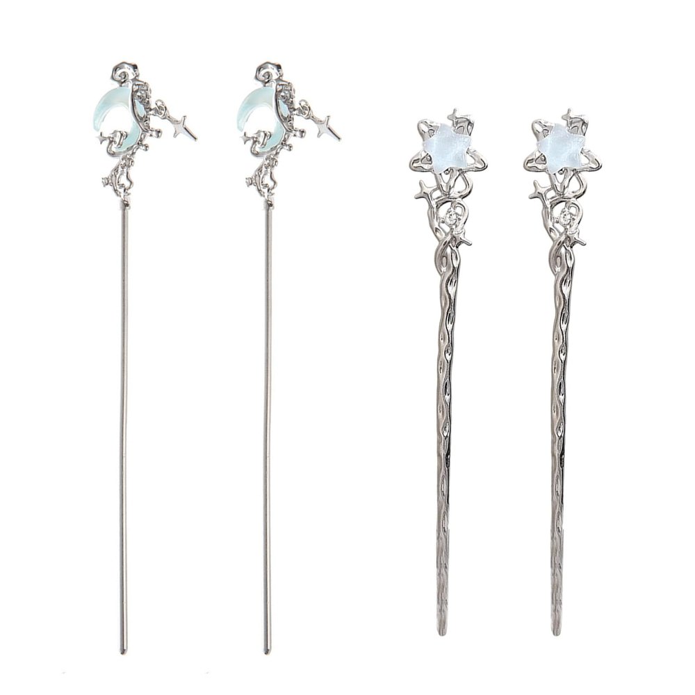 4PCS Metal Hair Sticks Bun Holder For Long Women Girl Moonstones Ancient Styling Accessories Pin Hair Sticks