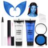 8pcs Avatar Makeup Kit,Navy Blue White Face Paint, Royal Blue Face Paint for Smurf Mystique Cosplay,Lip Gloss,White UV Eyeliner, Short Elf Ears,Single Eyeshadow,Halloween Body Paint Set with 2 Sponges view 1