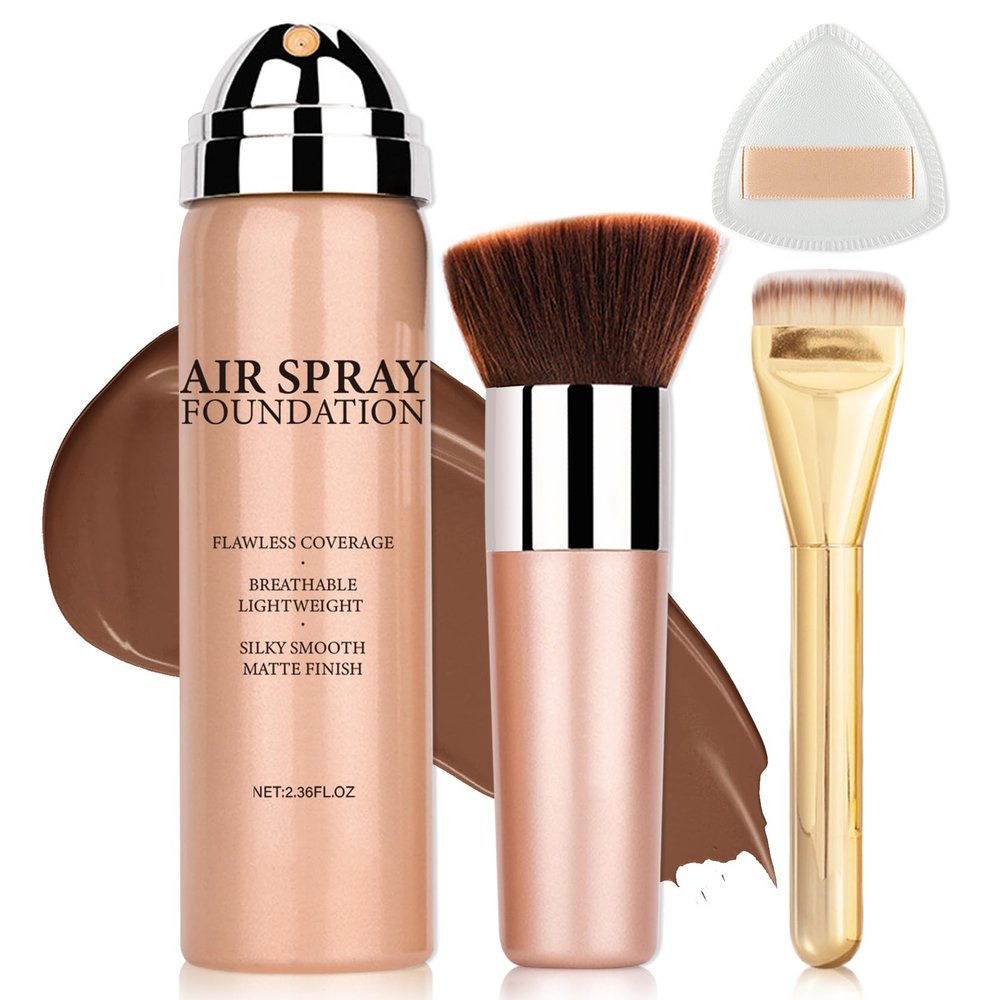 AIUEO Air Brush Makeup Foundation Spray for Mature Skin, Silky Mist Spray Full Coverage Foundation Makeup for Smooth Radiant Skin-08 Tan(Bronze)