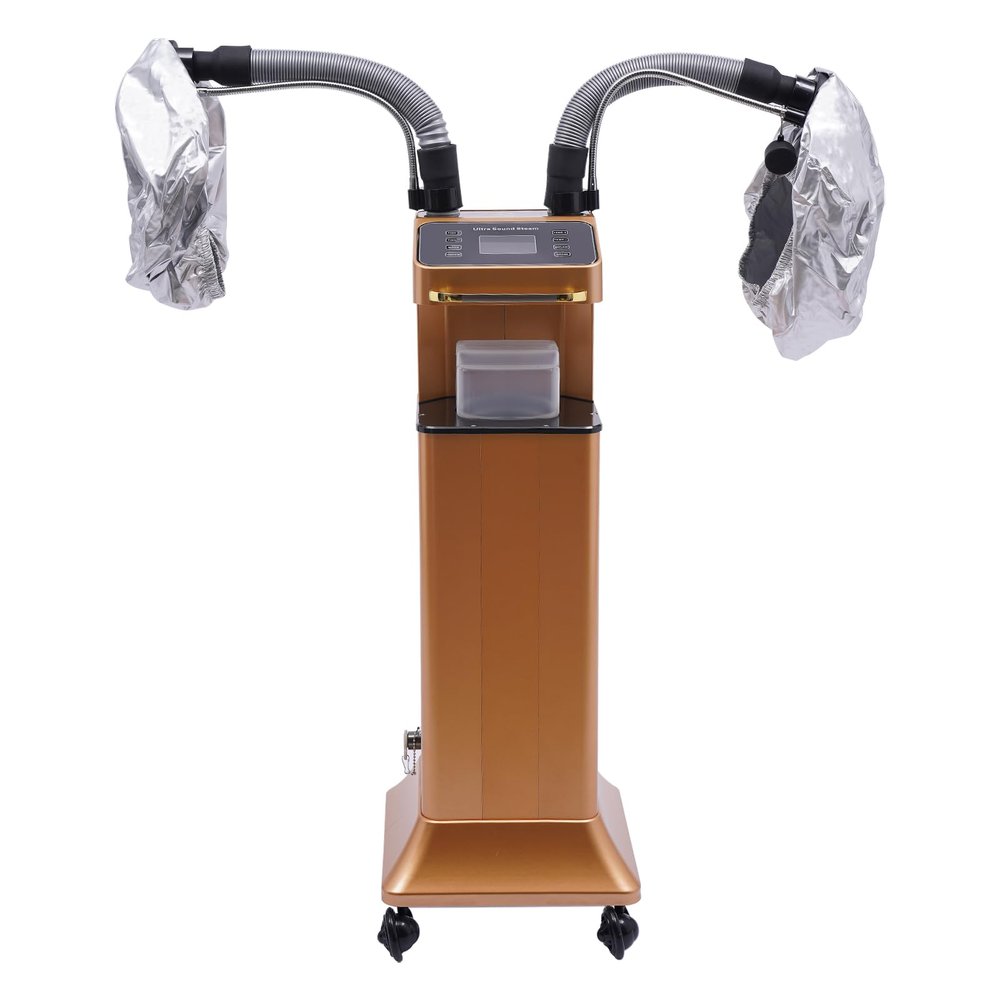 Nano Hair Steamer Professional Ozone Hair Steamer 650W 110V Multifunctional Hair Dyeing Machine with Timer & Adjustable Temperature, Standing Micro Mist Hair Processor for Beauty Salon (Gold)