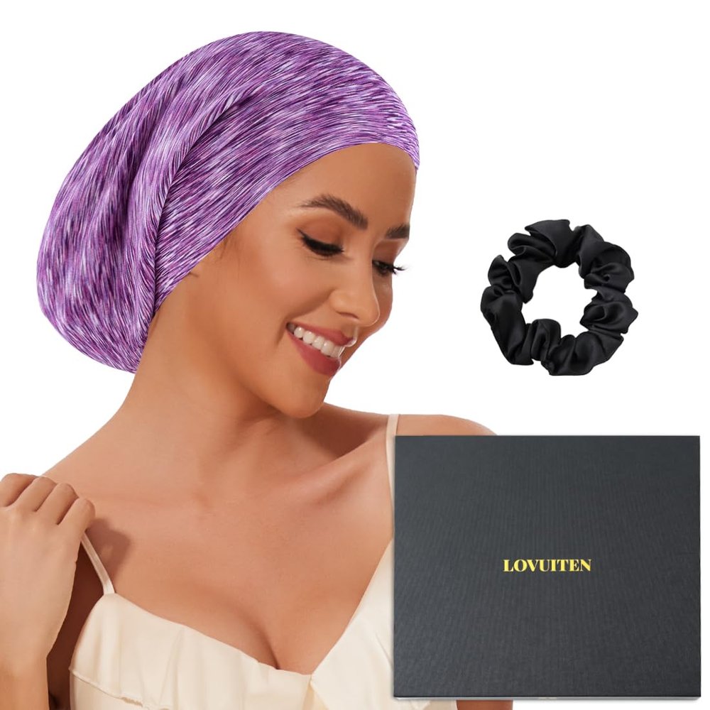 100% Mulberry Silk Bonnet for Sleeping Women Men, Real Silk Lined Sleep Cap with Adjustable Strap, Hair Wrap Slouchy Beanie for Curly Hair