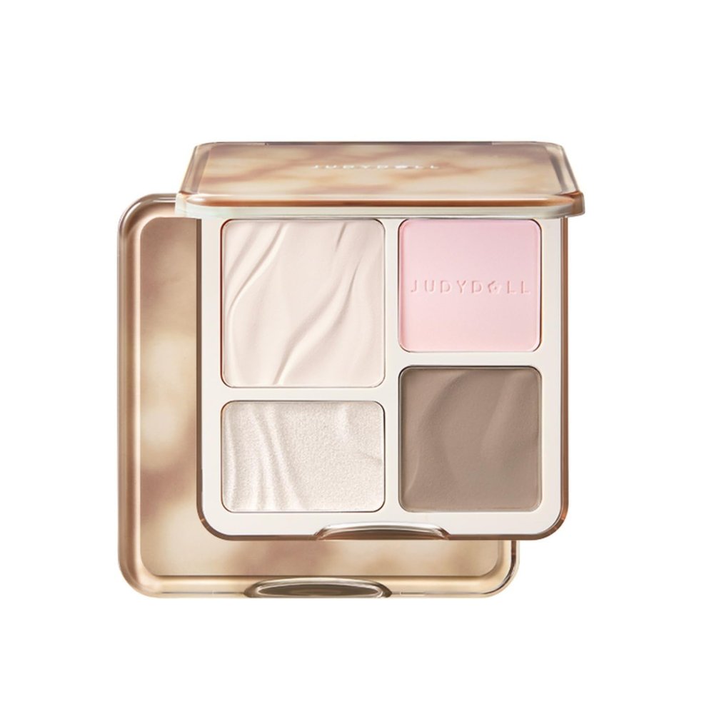 JUDYDOLL Highlight & Contour Palette, All-in-One Matte Highlighter Contour Compact, Blendable Face Makeup for Beginners, for All Skin Tones (04 Blush Shadow Palette)