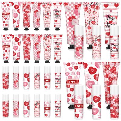 Demissle 18 Sets Valentines Gifts Bulk Mini Lotion Hand Cream and Lip Balm Gift Set Heart Theme Travel Size Beauty Valentines Galentines Favor for Women Guest Coworker
