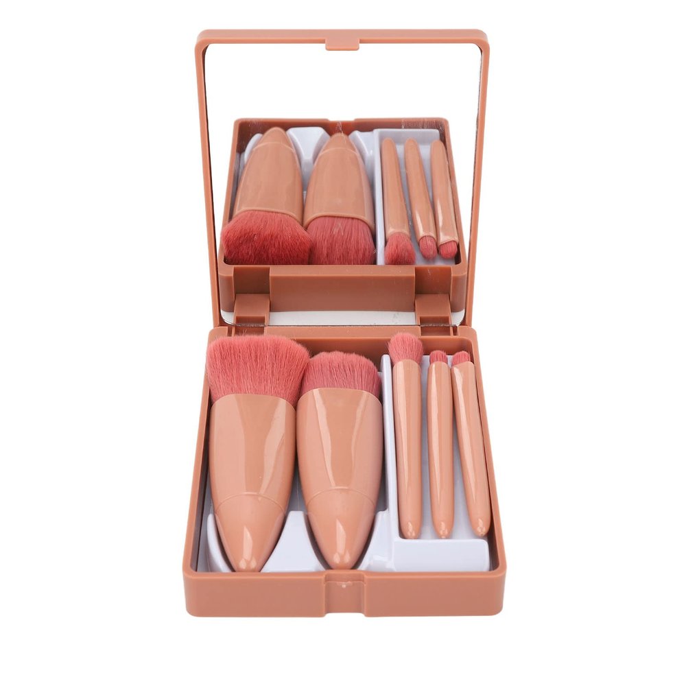 Focket Travel Makeup Brush Set, Streamlined Shaft Oil Proof Even Application, Mini Makeup Brushes Pink Brushes with Mirror Storage Box for Travel General Use