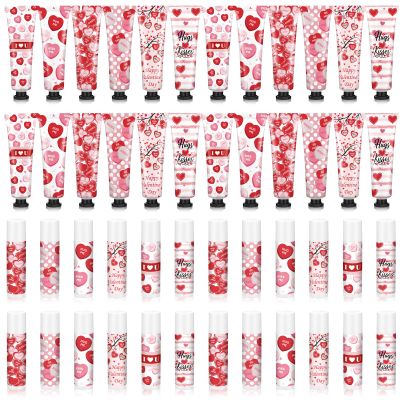 Demissle 24 Sets Valentines Gifts Bulk Mini Lotion Hand Cream and Lip Balm Gift Set Heart Theme Travel Size Beauty Valentines Galentines Favor for Women Guest Coworker