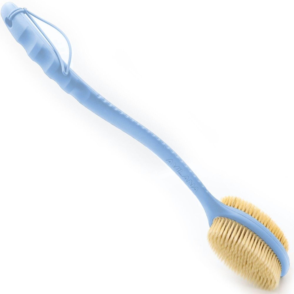Back Scrubber for Shower,19 inch Silicone Body Scrubber with Handle, Shower Back Scrubber for Men and Women, Back Brush for Shower, Loofah with Handle Shower Brush(Blue)
