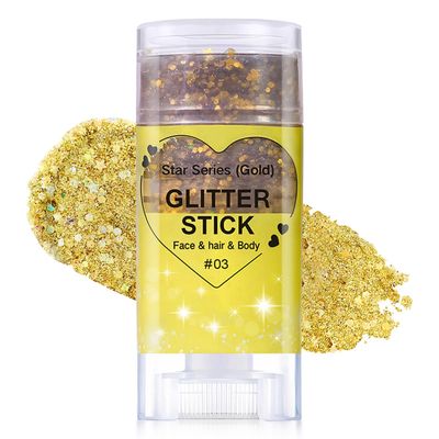 Gold Body Glitter Stick, Halloween Face Glitter Makeup,Holographic Hair Glitters Mermaid Makeup Rave Outfits for Women, Shimmer Face Paint Stick for Christmas (Gold)