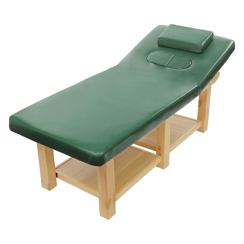 Wood Stationary Massage Table,Professional Massage Bed for Treatment Table Physical Therapy Salon Spa Facial Bed,Adjustable Backrest,Heavy-Duty 822 LBS Load,31.5'' W  75'' L(Green)