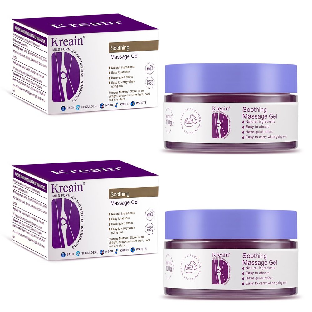 2 PCS Kreain Soothing Massage Purple Gel for Back, Neck, Shoulders, Hands, Feet, Wrists, Whole Body, Rich in Extracted Emu Oil, Safflower & Turmeric (3.5 OZ)