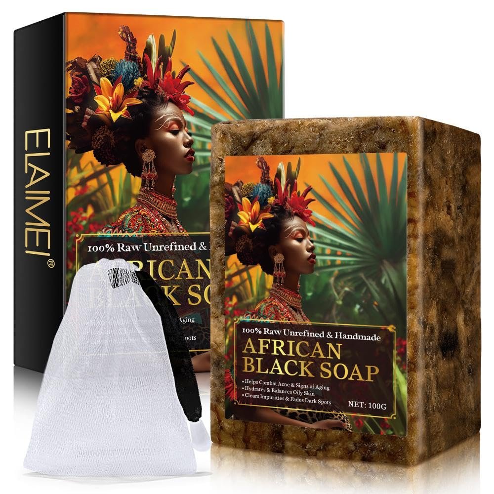 100% Raw Unrefined African Black Soap  Handmade with Natural Oils  Hydrates, Balances Oily Skin & Reduces Dark Spots  100g