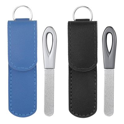 2 Pack Metal Nail File with Case, 3.6 in Travel Keychain Nail File for Natural Nails, Metal Diamond Double Sided Grit Nail Toenail Files with Leather Cases for Women Men