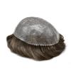 SINGA HAIR Full Poly Hair Pieces for Men Toupee Hair System PU Injection Real Human Hair Replacement System Protesis Capilar #510#5 Medium Light Brown+10% Grey 7X9 120% Density view 3