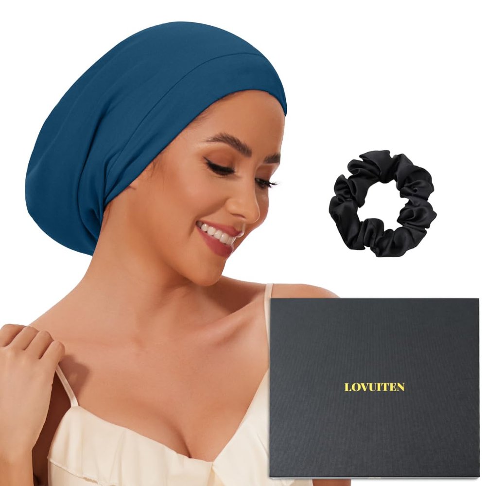 100% Mulberry Silk Bonnet for Sleeping Women Men, Real Silk Lined Sleep Cap with Adjustable Strap, Hair Wrap Slouchy Beanie for Curly Hair