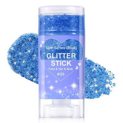 Blue Body Glitter Stick, Halloween Face Glitter Makeup,Holographic Hair Glitters Mermaid Makeup Rave Outfits for Women, Shimmer Face Paint Stick for Christmas (Blue)