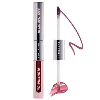 JUDYDOLL Peel Off Stain and Plumping Oil Duo - Long-Lasting Lip Stain with 3D Plumping Gloss, Hydrating and Non-Sticky Formula (#02 Lavender Mist)