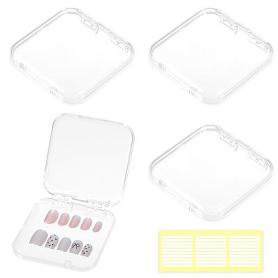 4 PCS Press on Nail Packaging 2.95" Nail Art Display Box Plastic Nails Storage Case Press on Holder Clear Empty Tips with 30 PCS Adhesive Tape Nails Boxes for Presses Ons Salon Supplies (White)