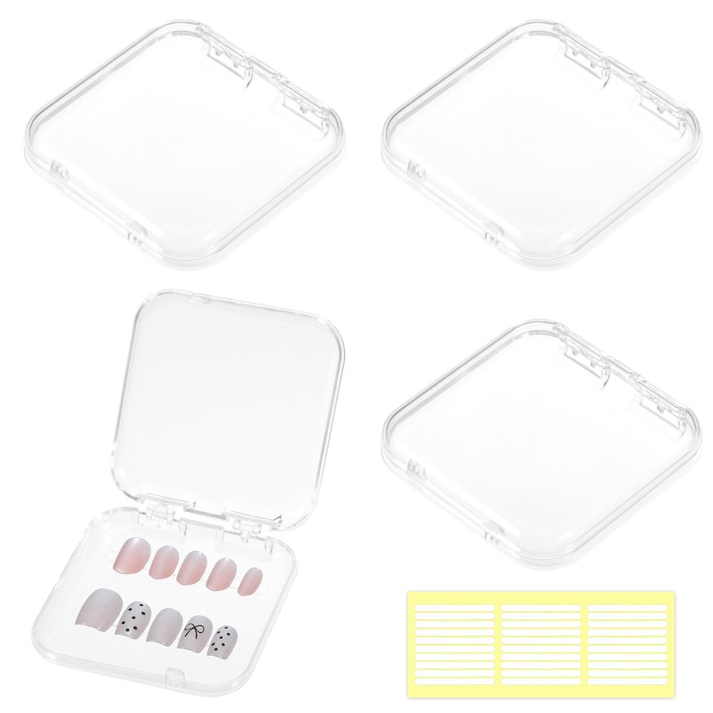 4 PCS Press on Nail Packaging 2.95" Nail Art Display Box Plastic Nails Storage Case Press on Holder Clear Empty Tips with 30 PCS Adhesive Tape Nails Boxes for Presses Ons Salon Supplies (White)