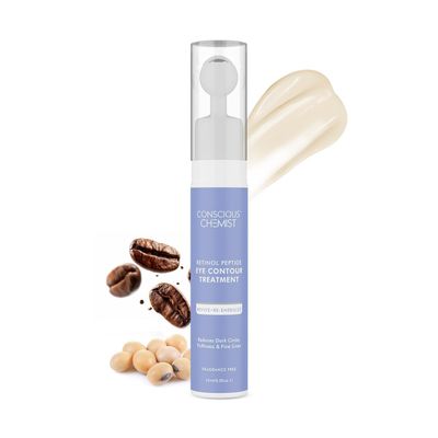 Conscious Chemist Retinol Peptide Under Eye Cream With Soothing Massage Roller | Under Eye Roll On For Dark Circles, Fine Lines & Puffy Eyes | For Women & Men | 15 ml