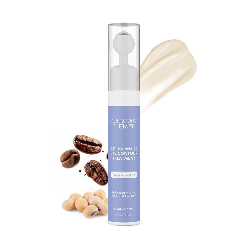 Conscious Chemist Retinol Peptide Under Eye Cream With Soothing Massage Roller | Under Eye Roll On For Dark Circles, Fine Lines & Puffy Eyes | For Women & Men | 15 ml