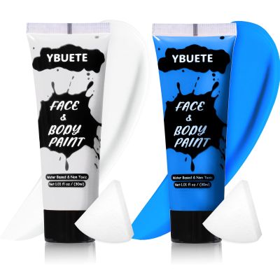 YBUETE 2Pcs Face Body Paint, Professional Paint for Halloween Cosplay Costume Party, Full-coverage Multi-Color Cream Makeup Body Paint for Adults Halloween Cosplay SFX Makeup Paint (White+Blue)