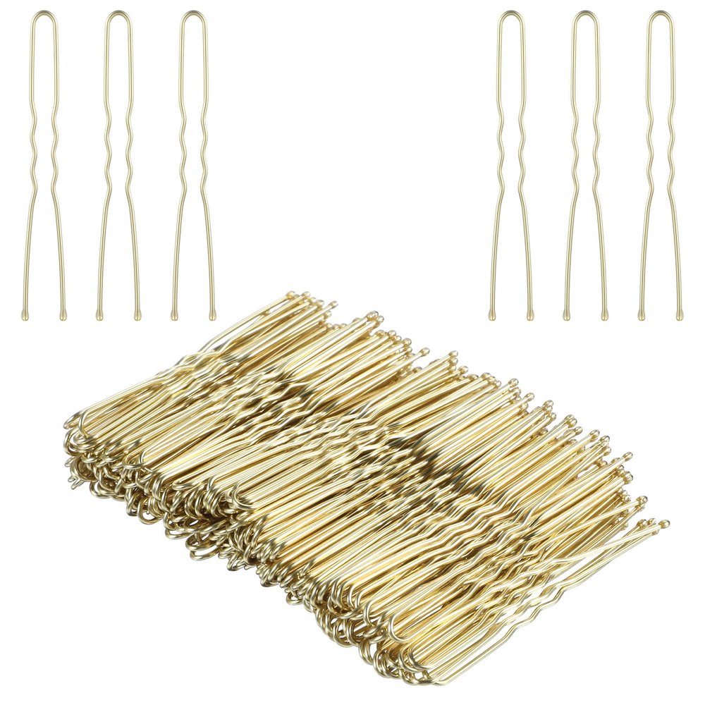 200 PCS U Shaped Hair Pins, 2.36 Inch Bun Hairs Pins Bun Bobby Pin for Women with Storage Box, Hair Pin for Buns, Updos, French Twists (Gold)